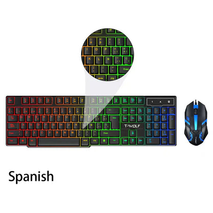 Keyboard and mouse set for gaming, backlit, wired
