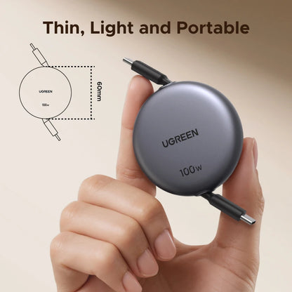 UGREEN Sisäänvedettävä USB-C Kaapeli 100W PD - MacBook, iPad, iPhone Pikalataus