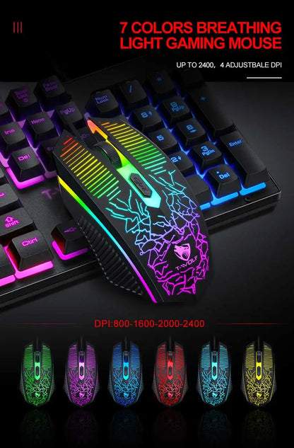 Wired RGB keyboard and mouse set for gaming and work