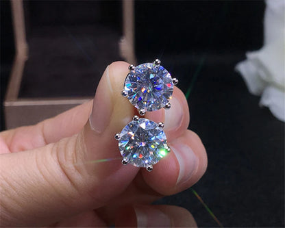Gorgeous Moissanite Stud Earrings, 925 Silver Gold Plating, Wedding Jewelry