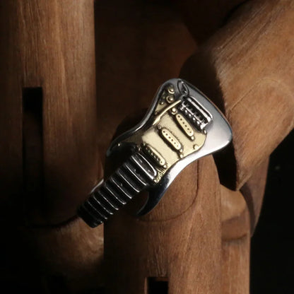 Retro electric guitar ring for men