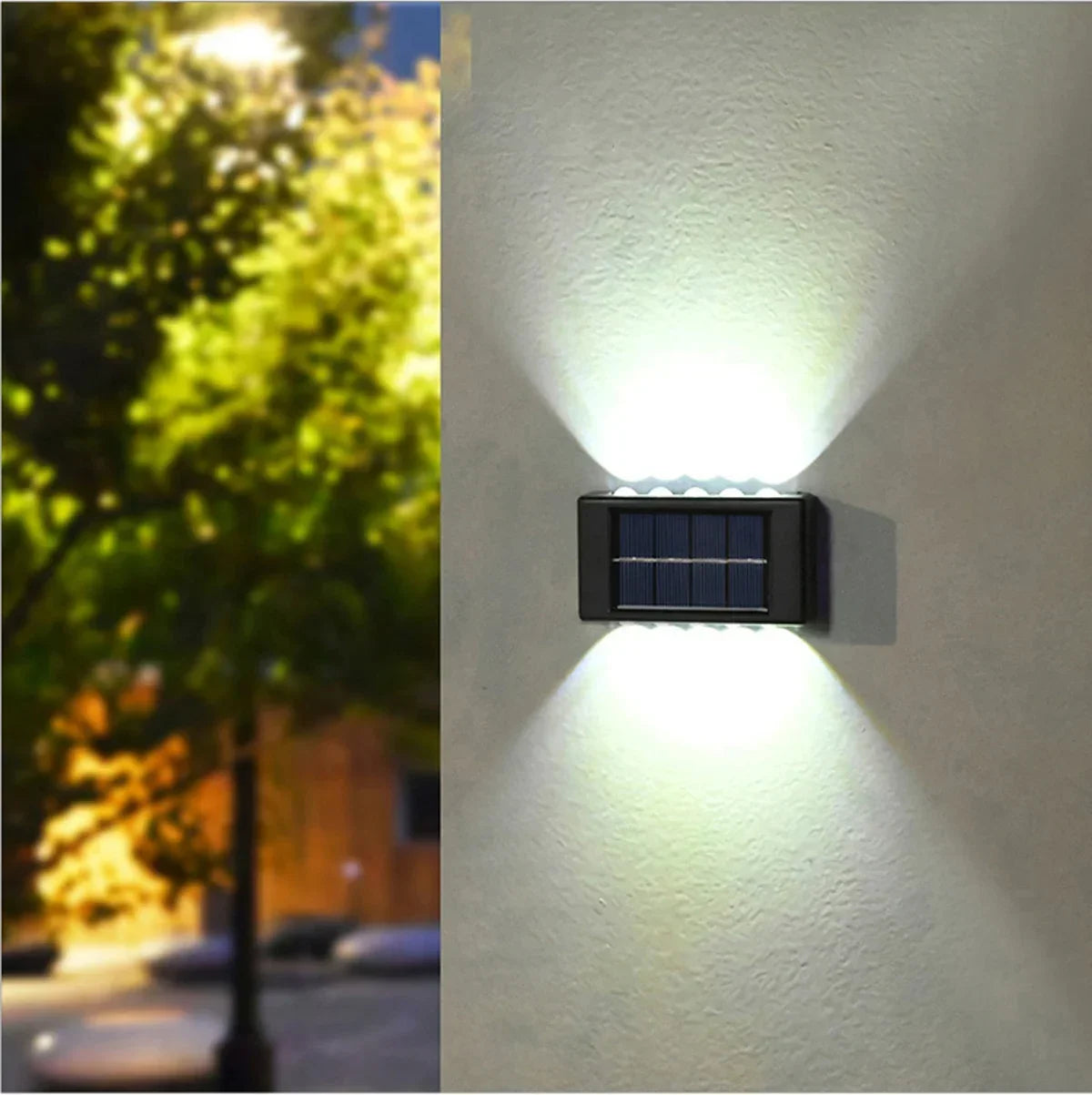 Solar-powered LED outdoor light, for the yard and garden, available in different variations