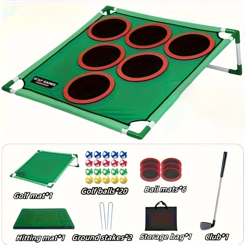 Portable golf practice net with 6 goals, for indoor and outdoor use