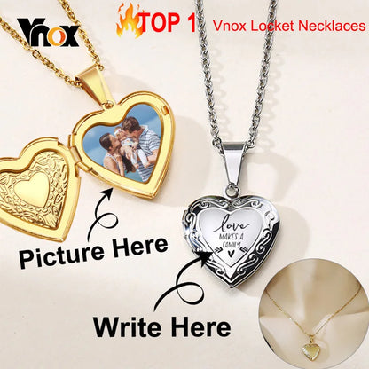 VNOX Heart Locket Necklace with Picture and Name for Women