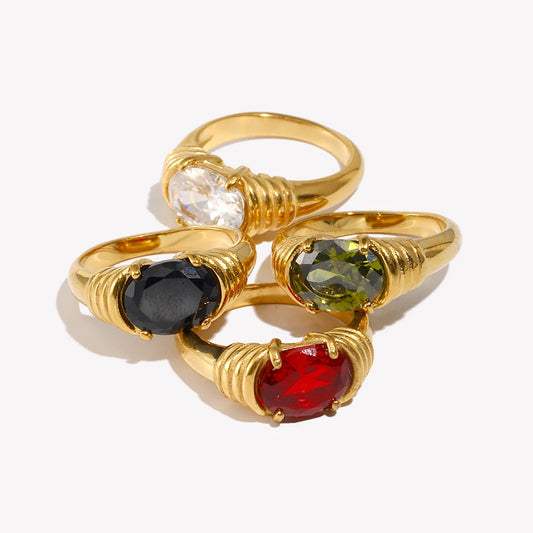 EBbelle Oval Zircon ring, 18K gold plated