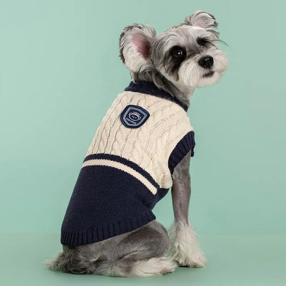 Dog winter sweater, fashionable college-style sweater