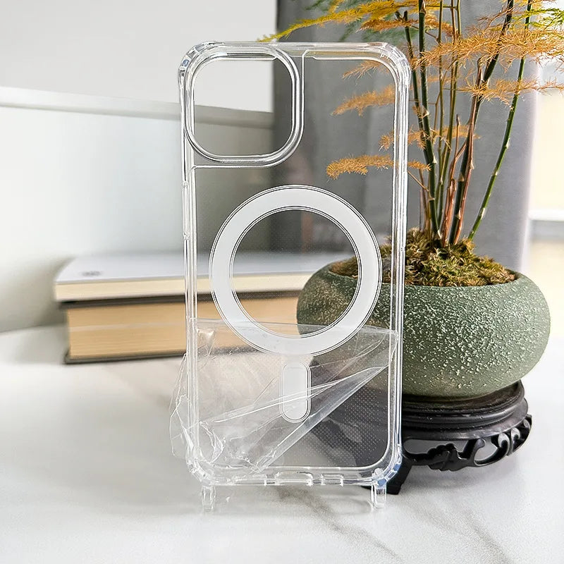 Crossbody Kaulanauha iPhone-suojakuori MagSafe - Läpinäkyvä Magneettinen Kotelo
