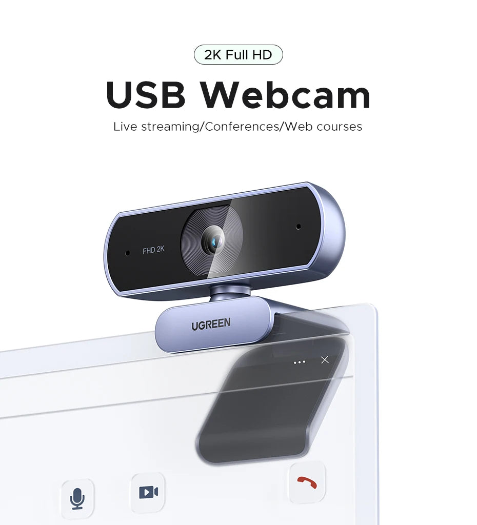 UGREEN 2K Webkamera Mikrofonilla - Full HD USB Kamera Streamaukseen