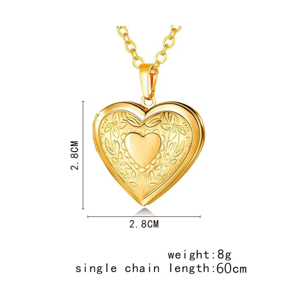 Heart locket necklace for women and men, gold or silver