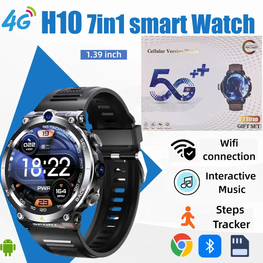 H10 4G LTE Smartwatch for Men, High-Tech, Dual Camera and Video Calls