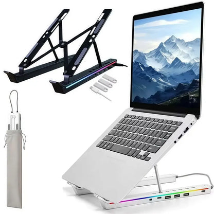 4-in-1 RGB Laptop-teline - Alumiininen Telakointiasema Jäähdytyksellä