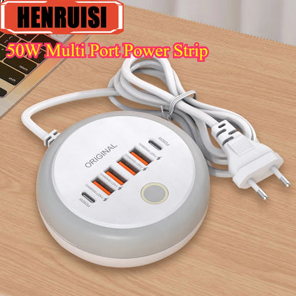 50W Monipistoke USB-C Pikalaturilla - 6 Porttia, Type-C & USB-A, Seinälaturi iPhone 15/16