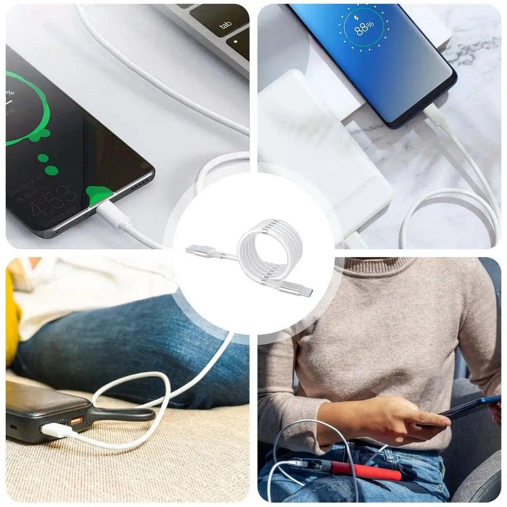 Magneettinen Type-C Latauskaapeli - Pitkä Silikonipäällysteinen USB-A Kaapeli Työhön ja Autoon
