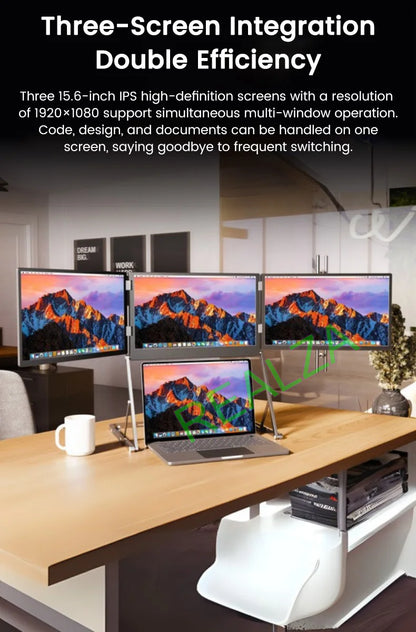 Triple-screen portable monitor, 15.6" Full HD IPS displays