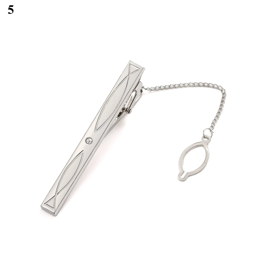 Men's silver-tone tie clip, decorated with beautiful crystal, available in different variations