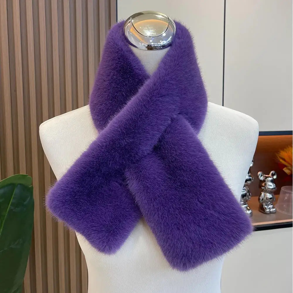 Soft women's rabbit fur scarf for winter