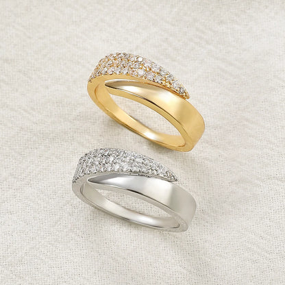 18k Kultapinnoitettu aurinko sormus strasseilla, trendikäs coctail-sormus