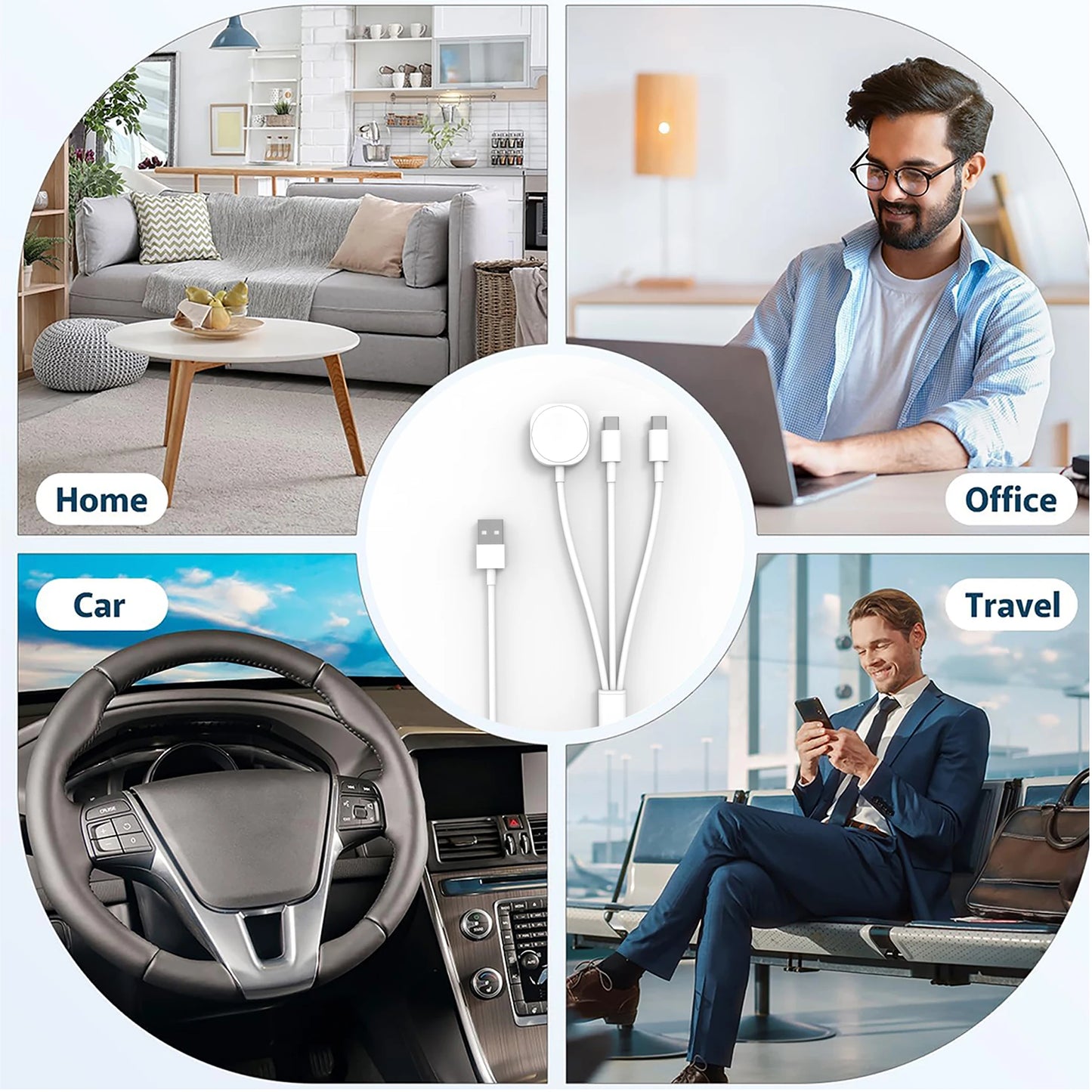 3-in-1 Magneettinen Lataustelakka – USB-C & USB-A – iPhone, Apple Watch & AirPods