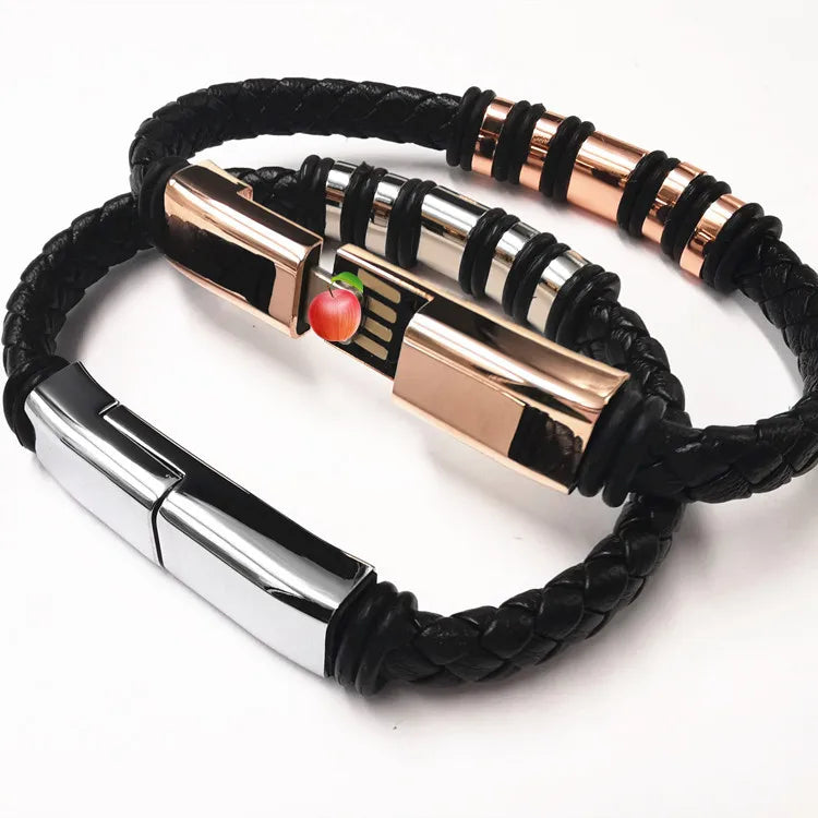 Fashionable leather charging bracelet, USB charging cable in one