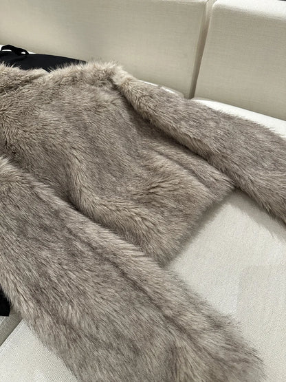 MYMX Faux fur jacket for women, large collar, short model