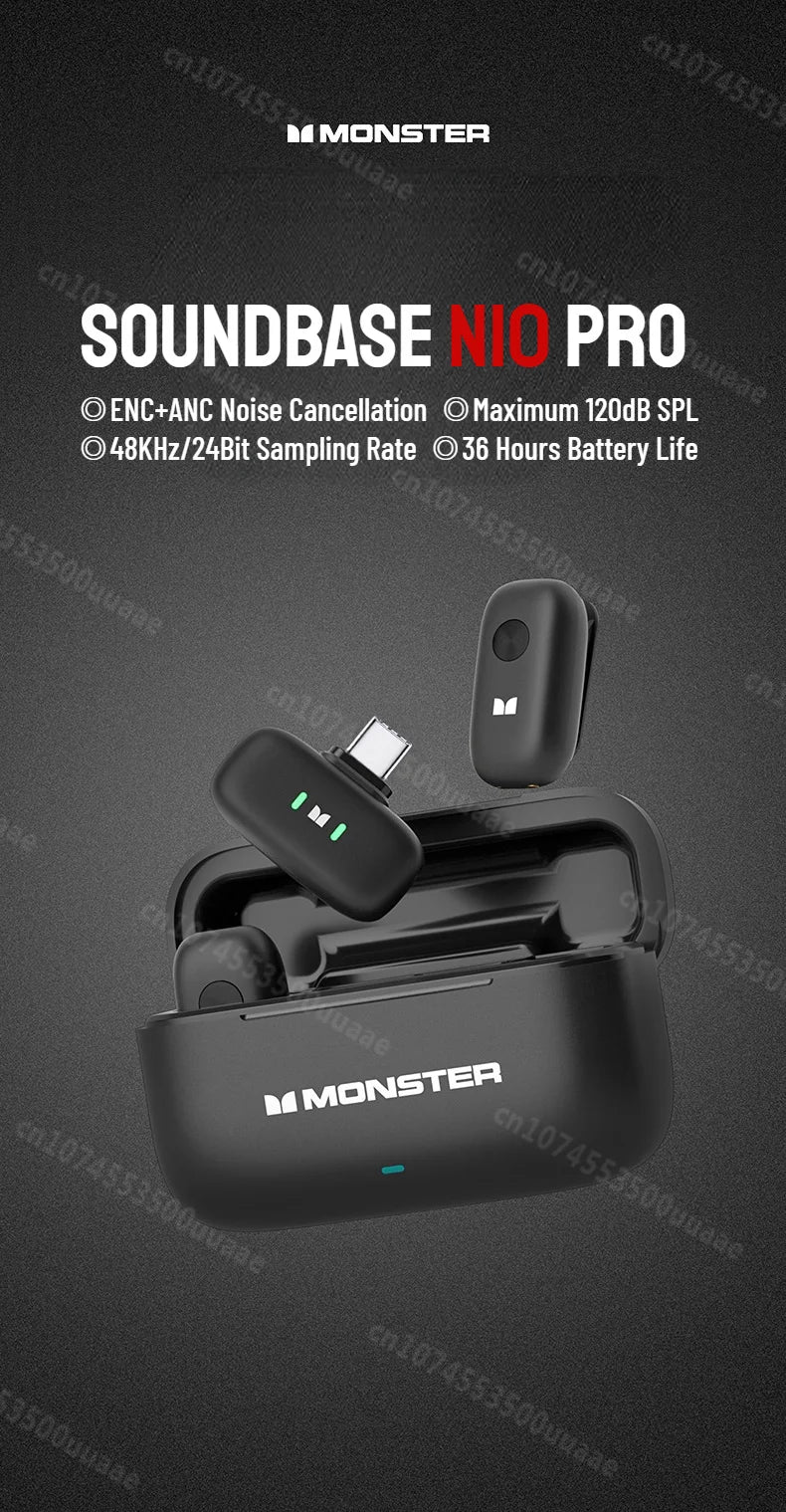 Monster N10 PRO Wireless Lavalier Microphone, 1 Receiver + 2 Transmitters