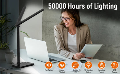 Double-headed LED table lamp, 5 color temperatures, 5 brightness levels