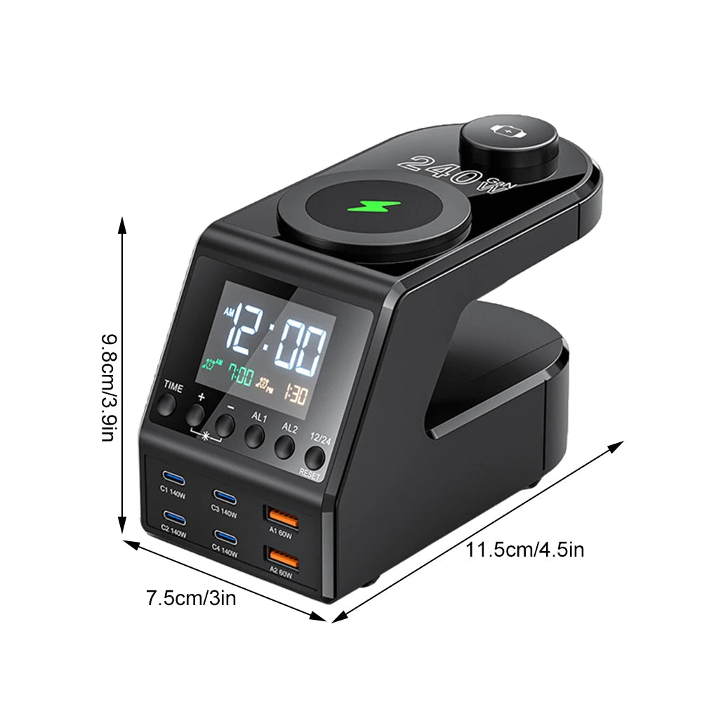 240W Langaton Latausasema – All-in-One Digitaalikello, Herätyskello ja Pikalataus