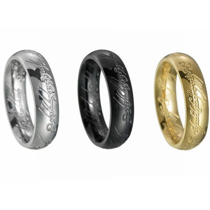 Rings of Power 3D engraved ring for men, gold or black
