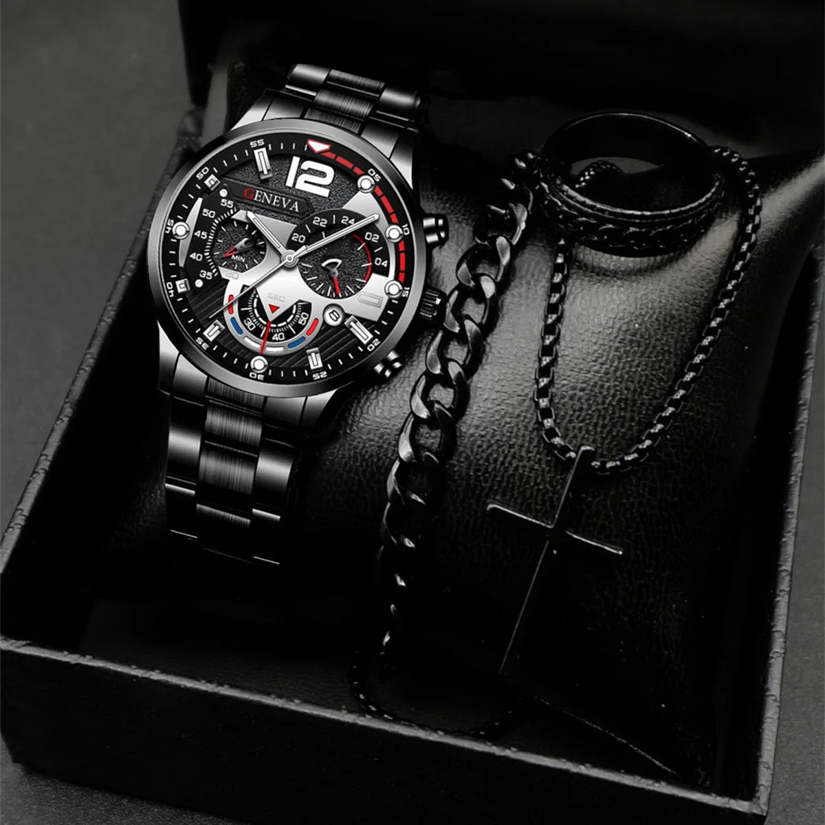 Stylish men's watch and jewelry set, just the watch or the whole package