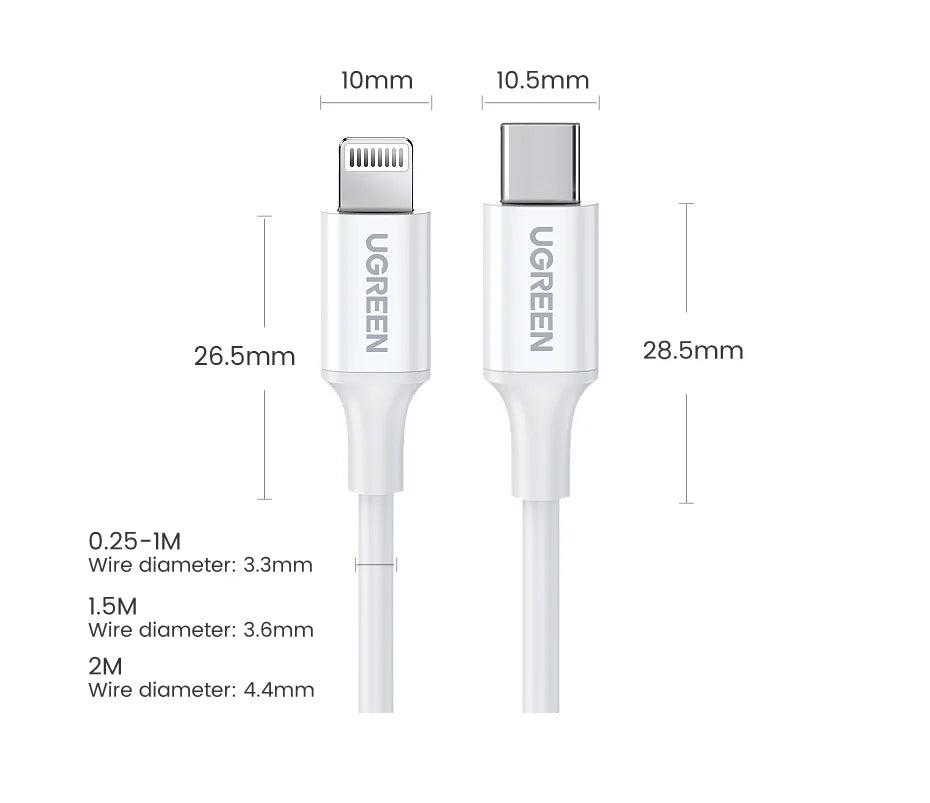 UGREEN MFi 20W USB-C Lightning-kaapeli – PD Pikalataus iPhone 14/13/12 Pro Max & iPad – 1M