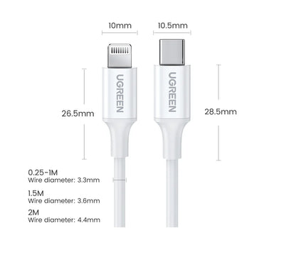 UGREEN MFi 20W USB-C Lightning-kaapeli – PD Pikalataus iPhone 14/13/12 Pro Max & iPad – 1M