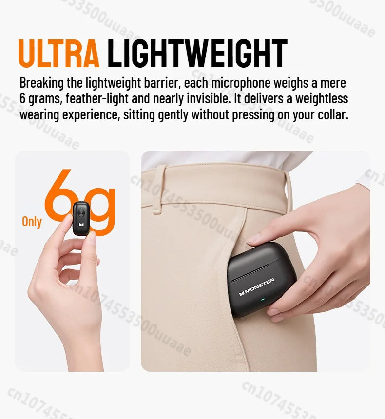 Monster N10 PRO Wireless Lavalier Microphone, 1 Receiver + 2 Transmitters