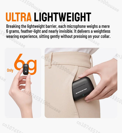 Monster N10 PRO Wireless Lavalier Microphone, 1 Receiver + 2 Transmitters