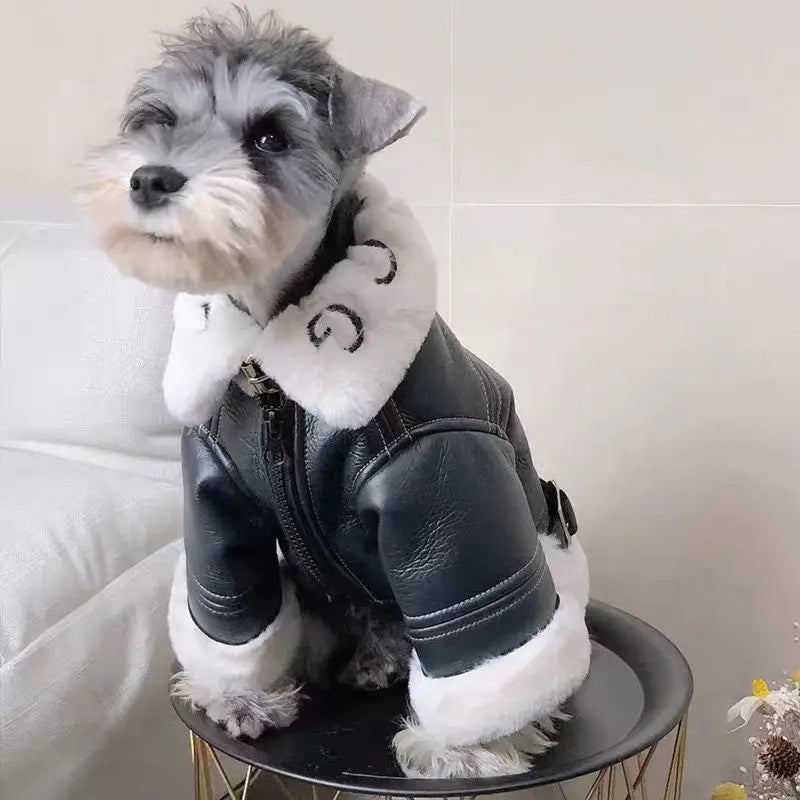 Dog winter coat with fur collar, for small dogs