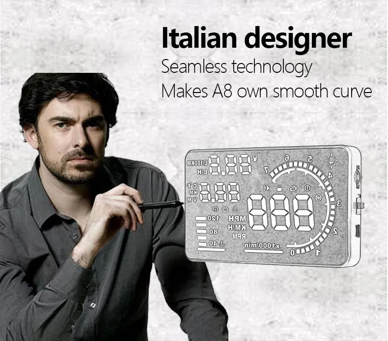 A8 5.5" OBD2 HUD Tulosnäyttö – LED-tuulilasiprojektori Nopeus, RPM ja Lämpötila