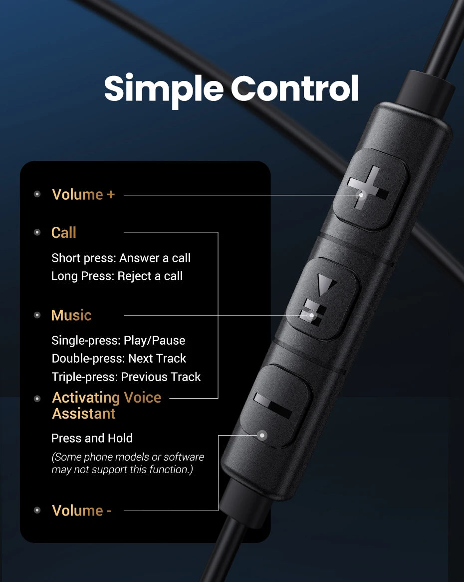 UGREEN USB-C Headphones with Microphone - HiFi Stereo In-Ear Headphones with 3.5mm Jack