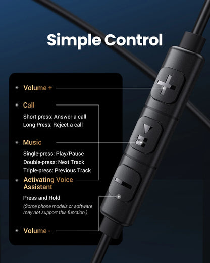 UGREEN USB-C Headphones with Microphone - HiFi Stereo In-Ear Headphones with 3.5mm Jack