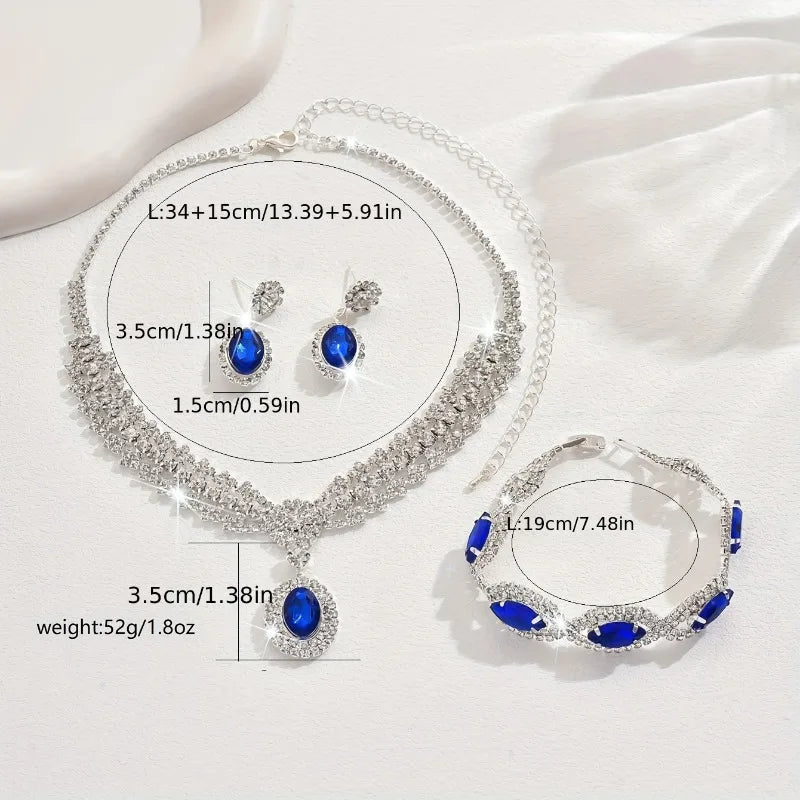 Bridal jewelry set, necklace+earrings, sparkling rhinestones