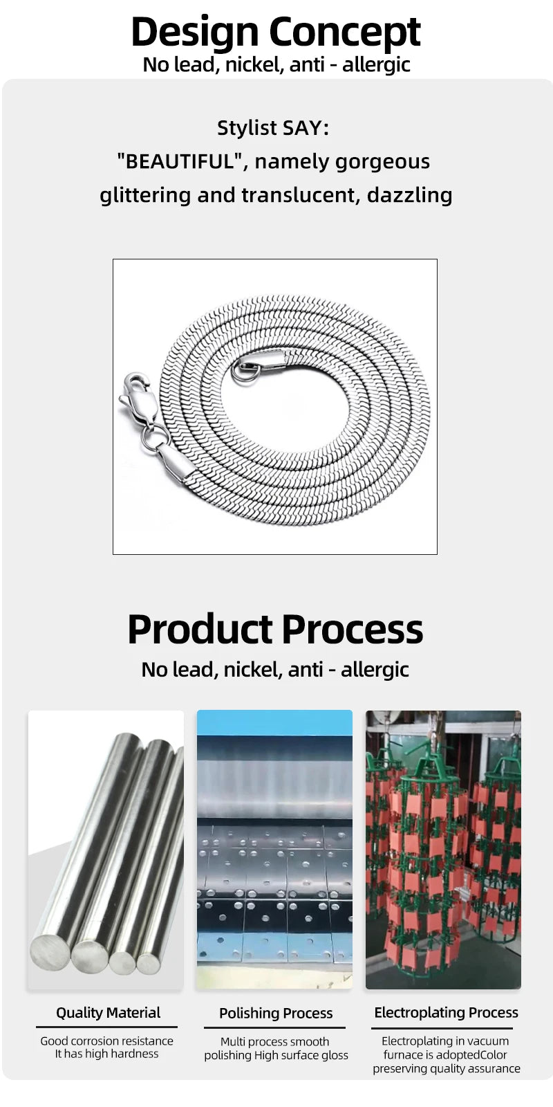 HIYEE Snake chain necklace, unisex design, available in different variations