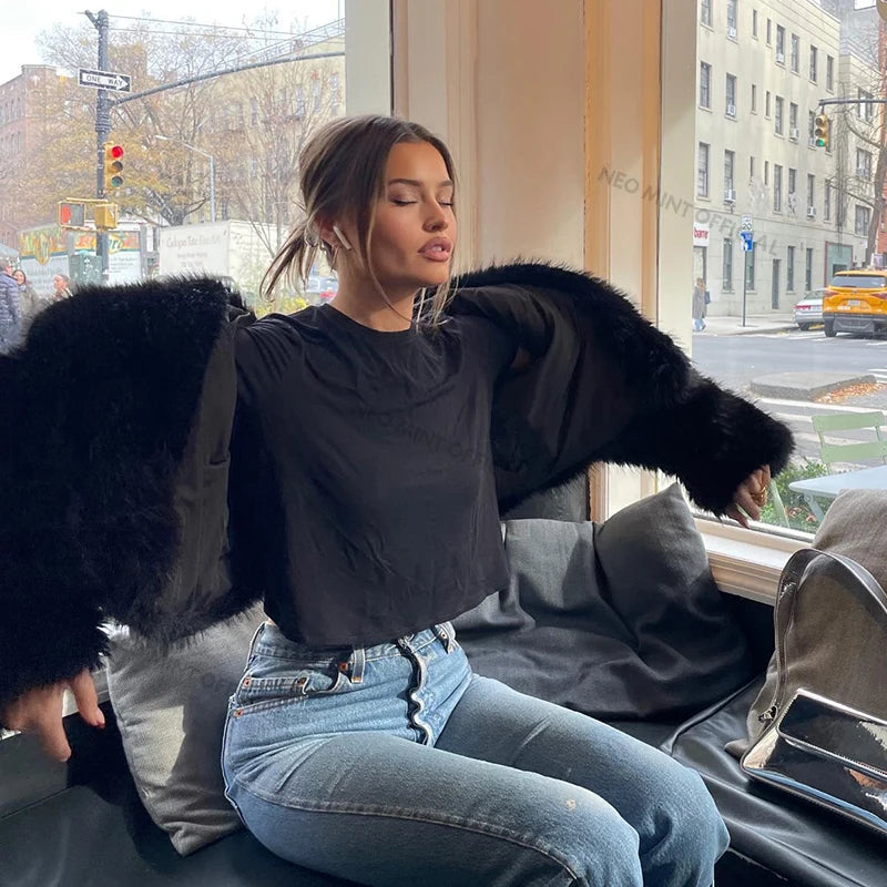 Neo Mint faux fox fur coat for women, short model, 4 different variations