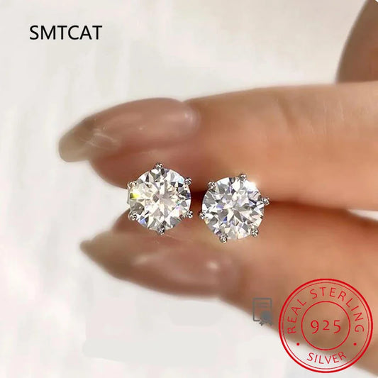 Gorgeous Moissanite Stud Earrings, 925 Silver Gold Plating, Wedding Jewelry