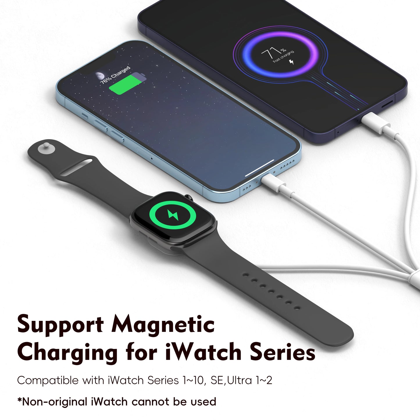 3-in-1 Magneettinen Lataustelakka – USB-C & USB-A – iPhone, Apple Watch & AirPods