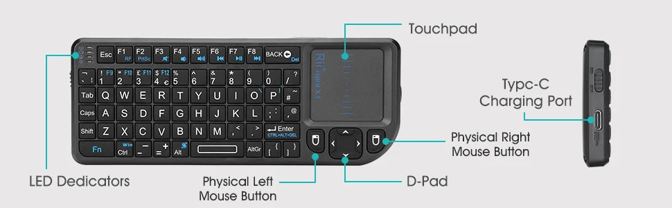 Rii X1 Wireless Mini Keyboard with Touchpad