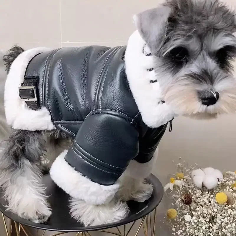 Dog winter coat with fur collar, for small dogs