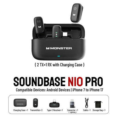 Monster N10 PRO Wireless Lavalier Microphone, 1 Receiver + 2 Transmitters