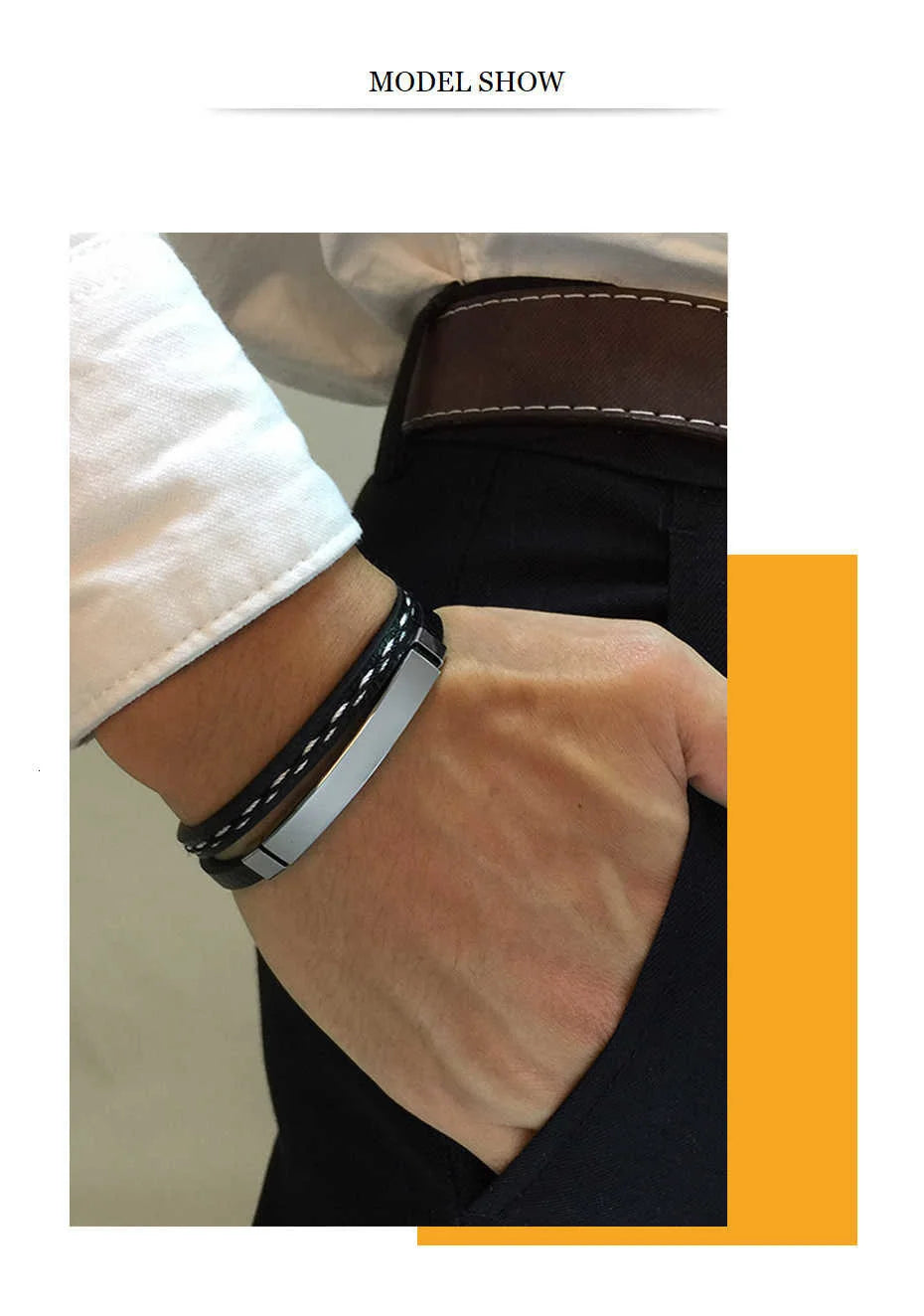 VNOX Genuine Leather Double Bracelet for Men