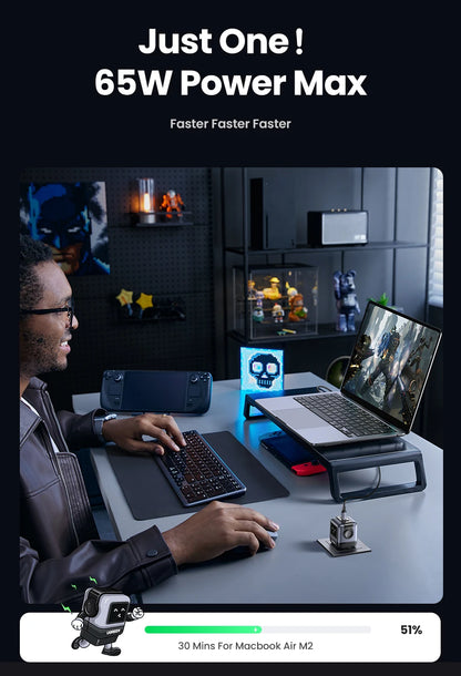 UGREEN 65W GaN Laturi Robot-muotoilu - PD Pikalaturi MacBook Pro, iPad, iPhone 16/15 Pro