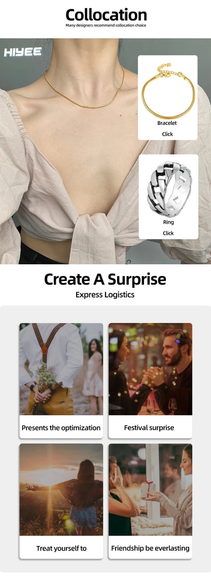 HIYEE Snake Chain Necklace, Classic Unisex Design