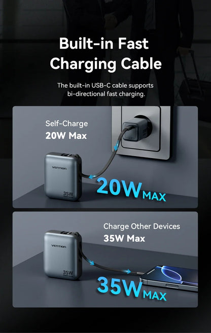Vention CCV 35W Powerbank, compact 10000mAh, fast charging