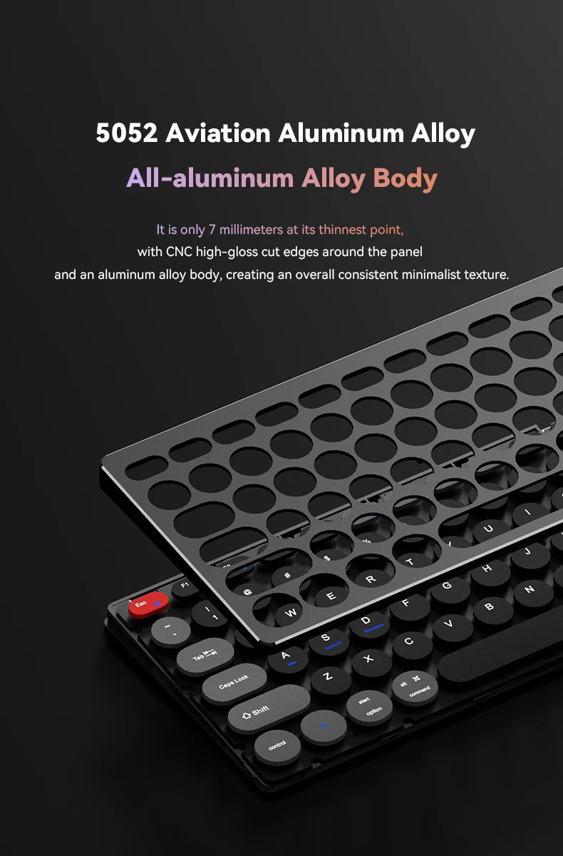 Hiljainen alumiininäppäimistö, kolme yhteystilaa, ergonominen, ohut